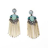European Luxury Gem Geometric Earrrings Long Tassel Drop Earrings for Women Fashion Jewelry Best Gift