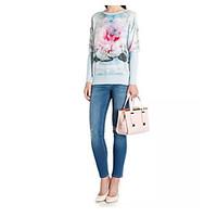 European and American big abstract print chiffon splicing bat sleeve long-sleeved sweater hedging color new spring