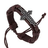 european style retro woven alloy cross leather bracelet