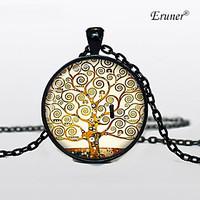 Euner Tree of Life Necklace , Tree of Life Pendant Winter Scene , Black