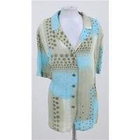 Eugen Klein size 20, turquoise & beige patterned short sleeve blouse