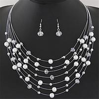 European Style Fashion Exquisite Bohemian Crystal Multilayer Shell Necklace Earring Set