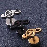 European Fash Musical Note Titanium Steel Stud Earrings(Black, Silver, Gold) (1 Pc) Christmas Gifts