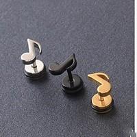 European Fash Musical Note Titanium Steel Stud Earrings(Black, Silver, Gold) (1 Pc) Jewelry Christmas Gifts