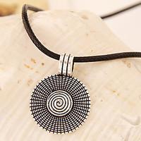 European Style Fashion Metal Love Disc Leather Cord Necklace