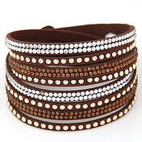 European Style Mix and Match Fashion Rivet Shiny Rhinestone Leather Wrap Bracelet