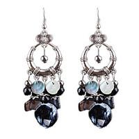 Europe And The United States Of Bohemia Wind Exaggerated Alloy Tassel Gemstone Earrings