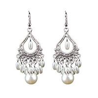 Europe And The United States Of Bohemia Wind Pearl Earring Exaggerated Alloy Tassel