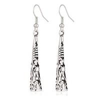 Europe Ancient Silver Folk Style Earrings Vintage Metal Braided Hollow Long Earrings Flowers Exaggerated