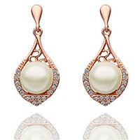 European Style Luxury Fashion Elegant Shiny Rhinestone Pearl Hollow Earrings