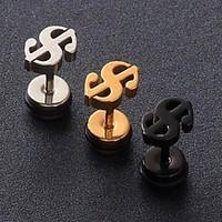 European Dollar Sign Titanium Steel Stud Earrings(Black, Silver, Gold) (1 Pc) Christmas Gifts