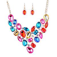 Europe And The Middle East Color Diamond Necklace Earrings Bride Set