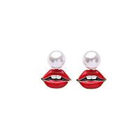 European Style Luxury Gem Geometric Earrrings Pearl Sexy Lip Stud Earrings for Women Fashion Jewelry Best Gift