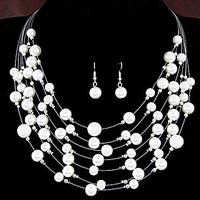 European Fashion Simple Multilayer Pearl Frosted Pearl Necklace Earrings Set Bridal Set