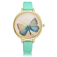 European style Simple fashion Woman watches butterfly Fine Leather Quartz watch relogio feminino