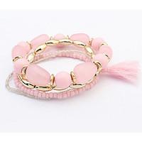 Euramerican Fashion Multilayer Big Round Pearl Tassel Layered Gemstone Bracelet