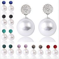 European Style Fashion Shambhala Rhinestone Ball Double Sided Pearl Earrings