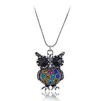 European Style Retro Coloured Drill Owl Pendant Alloy Necklace