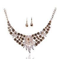 Europe And Africa Color Flower Rhinestone Exaggerated Bride Necklace Earrings Set Color Plating