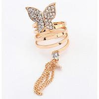 Euramerican Fashion Rhinestone Butterfly Tassel Rings Lady Daily Ring Movie Jewelry