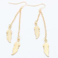 Europe New Leaves Chain Feather Tassel Matel Earrings Hot Style