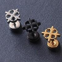 European Fash Quatrefoil Titanium Steel Stud Earrings(Black, Silver, Gold) (1 Pc) Christmas Gifts