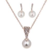 European Style Fashion Elegant Droplets Bride Rhinestone Pearl Necklace Earrings Set