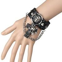 European And American Punk Exaggerated Skull Leather Bracelet