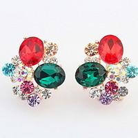 Euramerican Delicate Luxury Flower Rhinestone Multicolor Women\'s Daily Party Clip Earrings Gift Jewelry