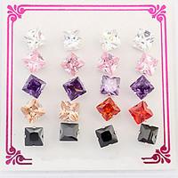 Euramerican Fashion Adorable Temperament Boxes Multicolor Gemstone Square Stud Earrings Lady Daily Gift Jewelry