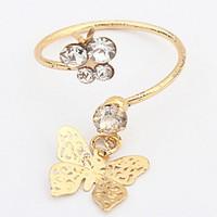 Euramerican Fashion Rhinestone Flower Butterfly Rings Adorable Elegant Daily and Party Cuff Rings Jewelry Gifts