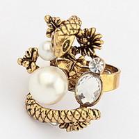 Euramerican Vintage Fashion Rhinestone Snake Spirit Bead Metal Cuff Ring Statement Jewelry
