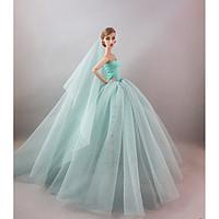 evening party dress in water blue for barbie doll for girls doll toy