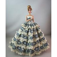 Evening Party Dress with Vintage Flower Pattern For Barbie Doll For Girl\'s Doll Toy