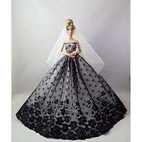 evening party dress in black lace for barbie doll for girls doll toy