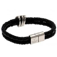 Everton Crest Plaited Leather Bracelet - Stainless Steel, Black