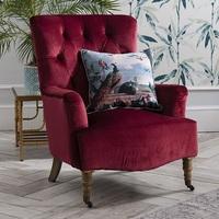 Evenly Sofa Chair In Berry Velvet With Natural Wooden Legs