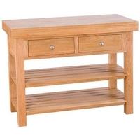 Evelyn Oak Rectangular Island - 2 Drawer with 2 Shelves - Small