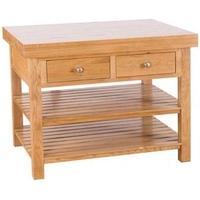 Evelyn Oak Rectangular Island - 2 Drawer with 2 Shelves - Large