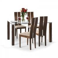 Everton Glass Dining Table In Clear And Walnut With 4 Chairs