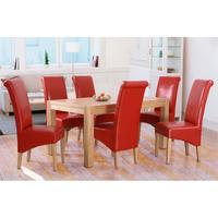 Evelyn Oak Dining Table Set With 6 Red Dining Chairs