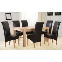 Evelyn Oak Dining Set with 6 Black Dining Chairs