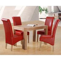 Evelyn Oak Dining Set With 4 Red Oak Dining Chairs