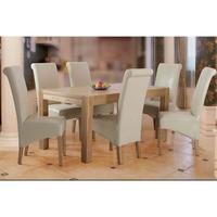 evelyn oak dining table with 6 cream dining chairs