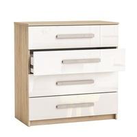 evita chest of drawers in brushed oak and white high gloss