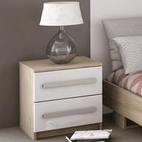 evita bedside cabinet in brushed oak and white high gloss