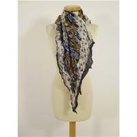 evie cream and tonal blue floral print crinkle effect scarf