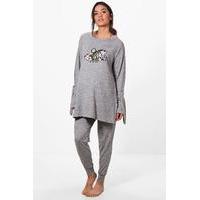 Evie Oriental Floral Print Loungewear Set - grey