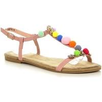 evento rowe z pomponikami womens sandals in multicolour