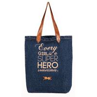 Every Girls Is A Superhero Sometimes – Light Blue Denim & Dark Brown Leather